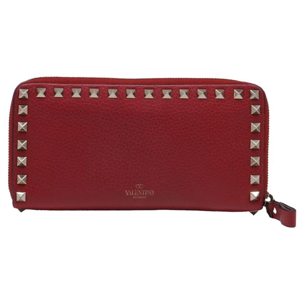Valentino Garavani Rockstud Zip-Around Continental Wallet in Burgundy Leather
